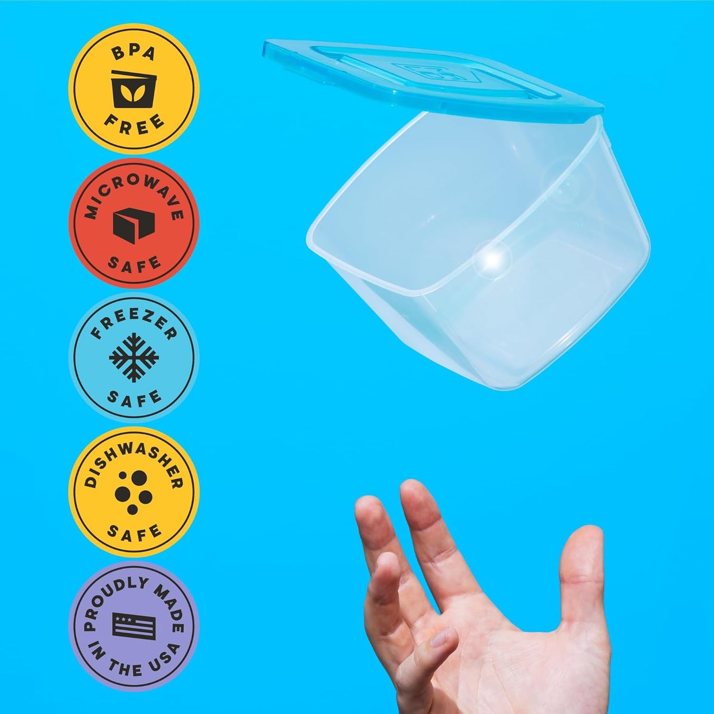 Premium Food Storage Containers, 10 Pack, Permanently Attached Plastic Lid, Space Saving Organization
