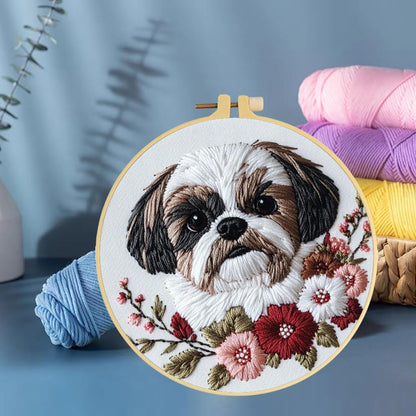 Punch Needle Kits Shih Tzu Dog and Flowers Embroidery Starter Set with Hoop Easy for Beginners DIY Stress Relief Handmade Craft Hobby and Home Decor 20x20cm-3