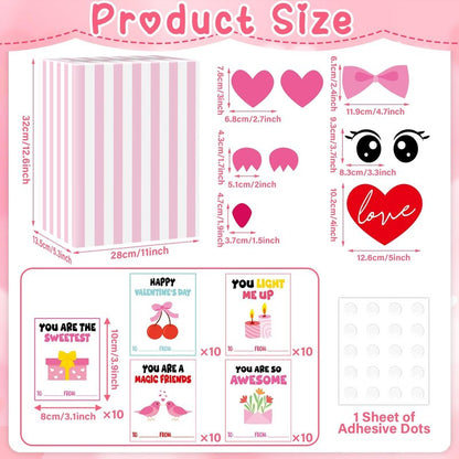 ojustbeok Large Valentine's Day Card Box for Kids with 50 Valentine Cards DIY Heart Owl Valentines Day Mailbox Cards Set for Girls Boys School Classroom Exchange Valentines Party Favors Supplies