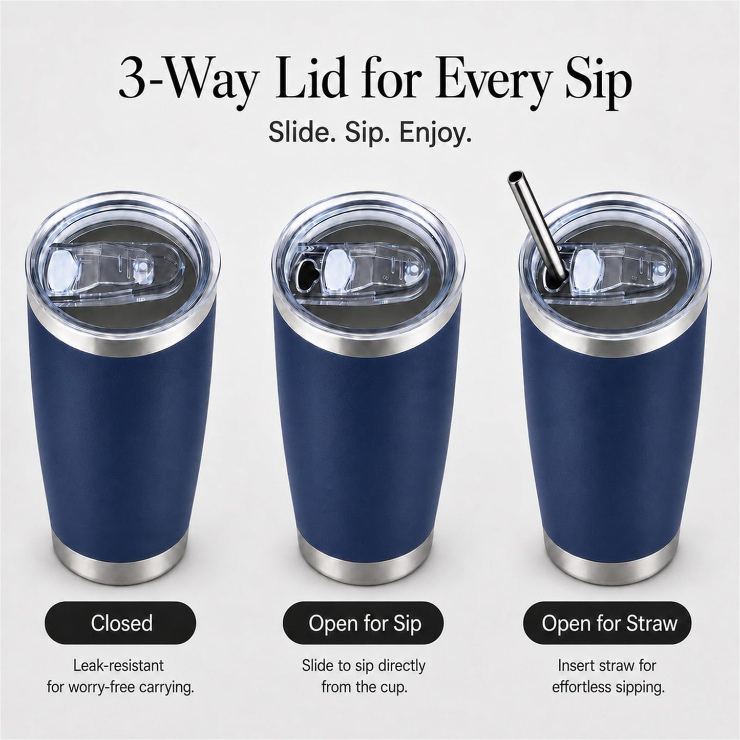 Pandance 20oz Stainless Steel Insulated Tumblers Bulk, Navy Blue, 12 Pack