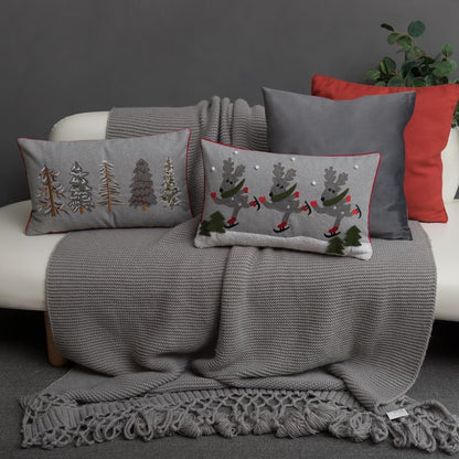 12 20 Inch JWH Christmas Pillow Cover Decorative Green Tree Throw Pillow Embroidery Accent Pillow Case Holiday Cushion