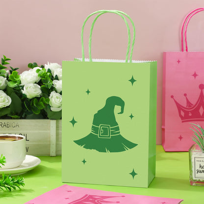 FYSUIMU 24Pcs Witch Paper Bag Pink and Green Party Favor Bags Candy Bags with Handle for Halloween Birthday Baby Shower Princess Birthday Favors Supplies