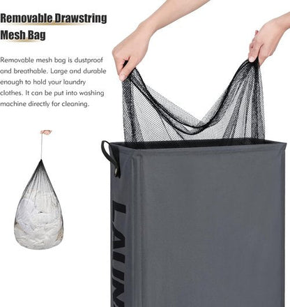 DOKEHOM Slim Laundry Basket - 27.5-Inch Rolling Hamper with Removable Wash Bag | Grey Foldable Storage Solution