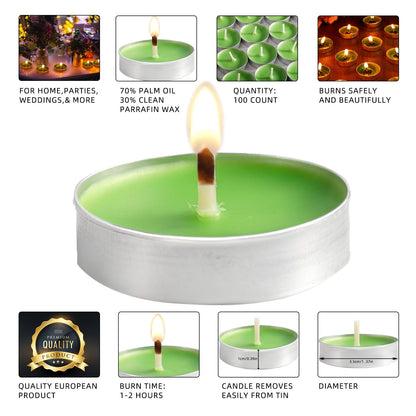 Dyrfolm 100 Pack Tea Lights Candles, Smokeless, Unscented, Dripless & Long Lasting Mini Tealight Candle, Small Tea Candle for Home Weddings Party Decoration (Yellow)