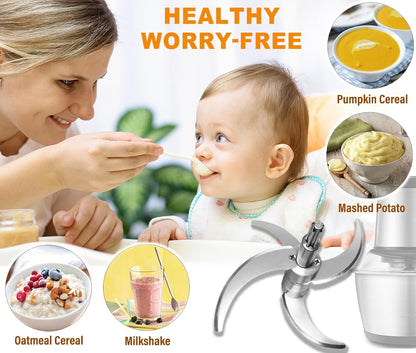 Full Steel Food Processor Blade, Plastic-Free Chopping Blade for 8 Cup Bowl, Compatible with Syvio
