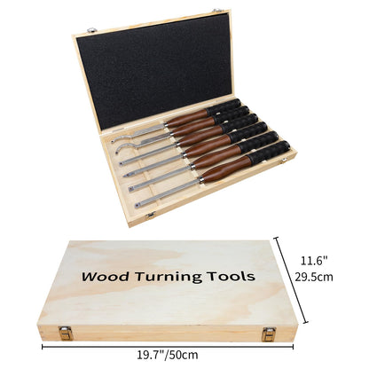 SIIIXS Full Size Carbide Wood Lathe Turning Tool Kit with Wooden Box, 6pcs 18" Professional Carbide Lathe Tools including Swan Neck Hollower, Rougher, Finisher, Beech Handle with Rubber