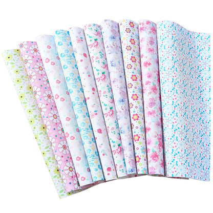 CALFOVERA 5PCS 12.8 x 7.8 Inch Floral PU Leather Sheets Blossom Synthetic Vinyl Leather Roll Waterproof Flower Pattern Leatherette Fabric for DIY Crafts Bow Earring Making Sewing Decorations