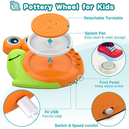 Pottery Wheel for Kids-Complete Pottery Painting Kit Arts and Crafts for Kids Ages 8-12, Clay Sculpting Tools with 1.7lb Air Dry Clay, Birthday Christmas Gifts Toys for Boy Girls Age 6 7 8 9 10 11 12