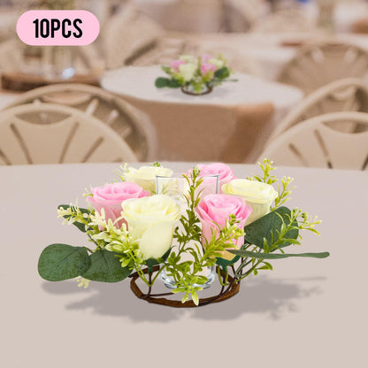 GXFCHYL Artificial Floral Wreaths, 10Pcs Pink, Cream Rose Candle Floral Wreaths 8.27In Artificial Flowers Wedding Centerpieces for Tables