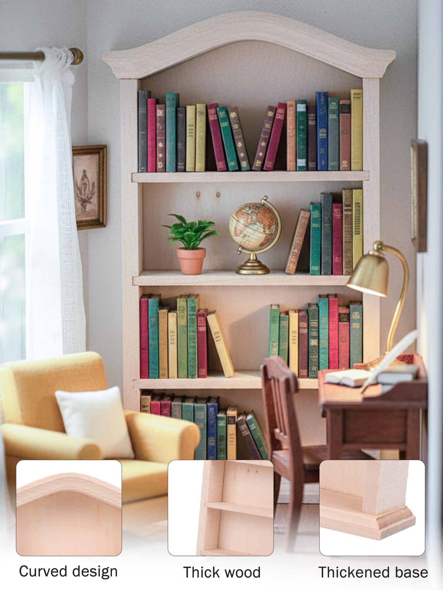 KooingTech Mini Bookshelf, Dollhouse Bookshelf for Mini Books, 1:12 Miniature Bookshelf of Miniature Dollhouse Furniture, Wooden Doll House Book Shelf, Dollhouse Bookcase Wood Color (1)