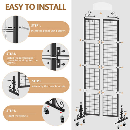 Urban Deco Grid Wall Panel Display Stand, 2.2' x 6.2' FT Gridwall Panel with Extra 8 Hooks, Craft Show Display Rack Black Metal Grids Standing Wire Rack for Retail Merchandise