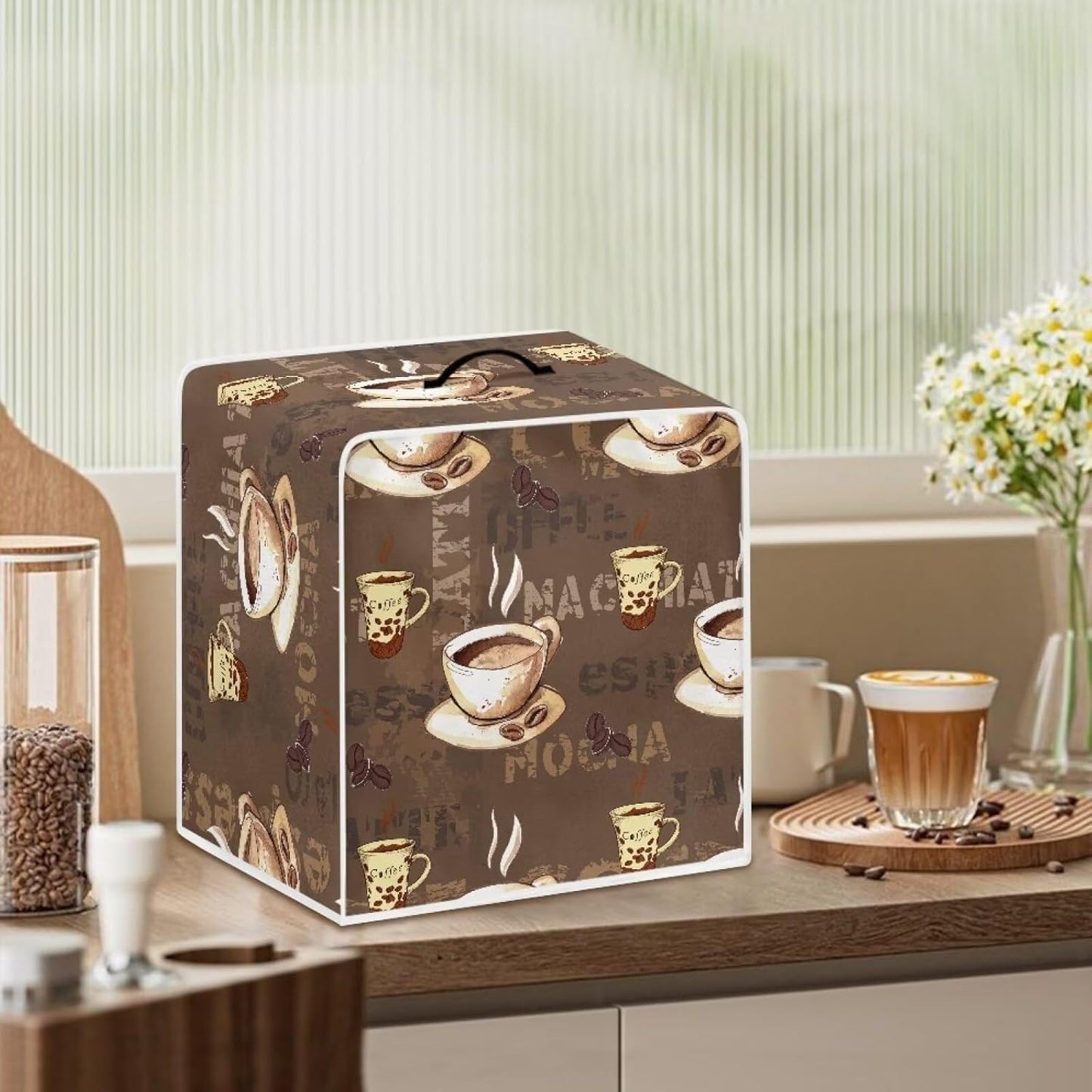 Coffee Maker Dust Cover Monstera, Foldable Washable Coffee Machine Cover with Top Handle, Protective Covers Home