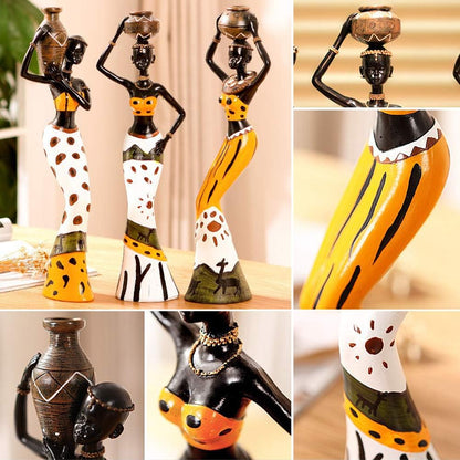 Rayberro 3 Pack African Women Sculpture, 7.5" Exotic Tribal Lady Figurine, Vintage Collectible Art