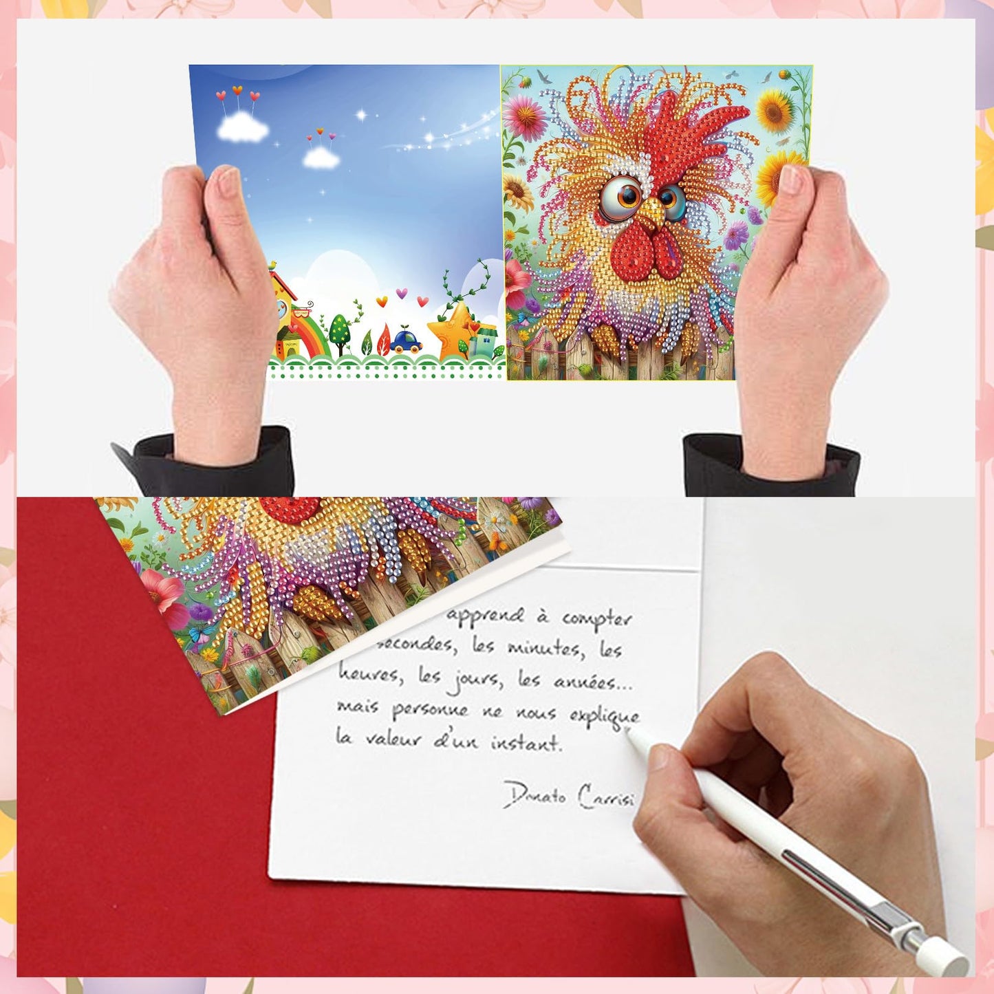 LazyFold 8Pcs DIY Diamond Art Painting Greeting Cards with Envelopes, Crazy Birds All Occasion Note Card Kit for Women, Handmade Thank You Birthday Friendship Cards Gift