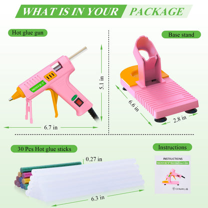 MONVICT Pink Hot Glue Gun Kit, Mini Glue Gun with Suction Cups Stand Anti Stick Silicone Mat, Hot Melt Glue Gun with Fine Tip & 30 Glue Sticks, On/Off Switch Design for DIY, Craft, Home School Project