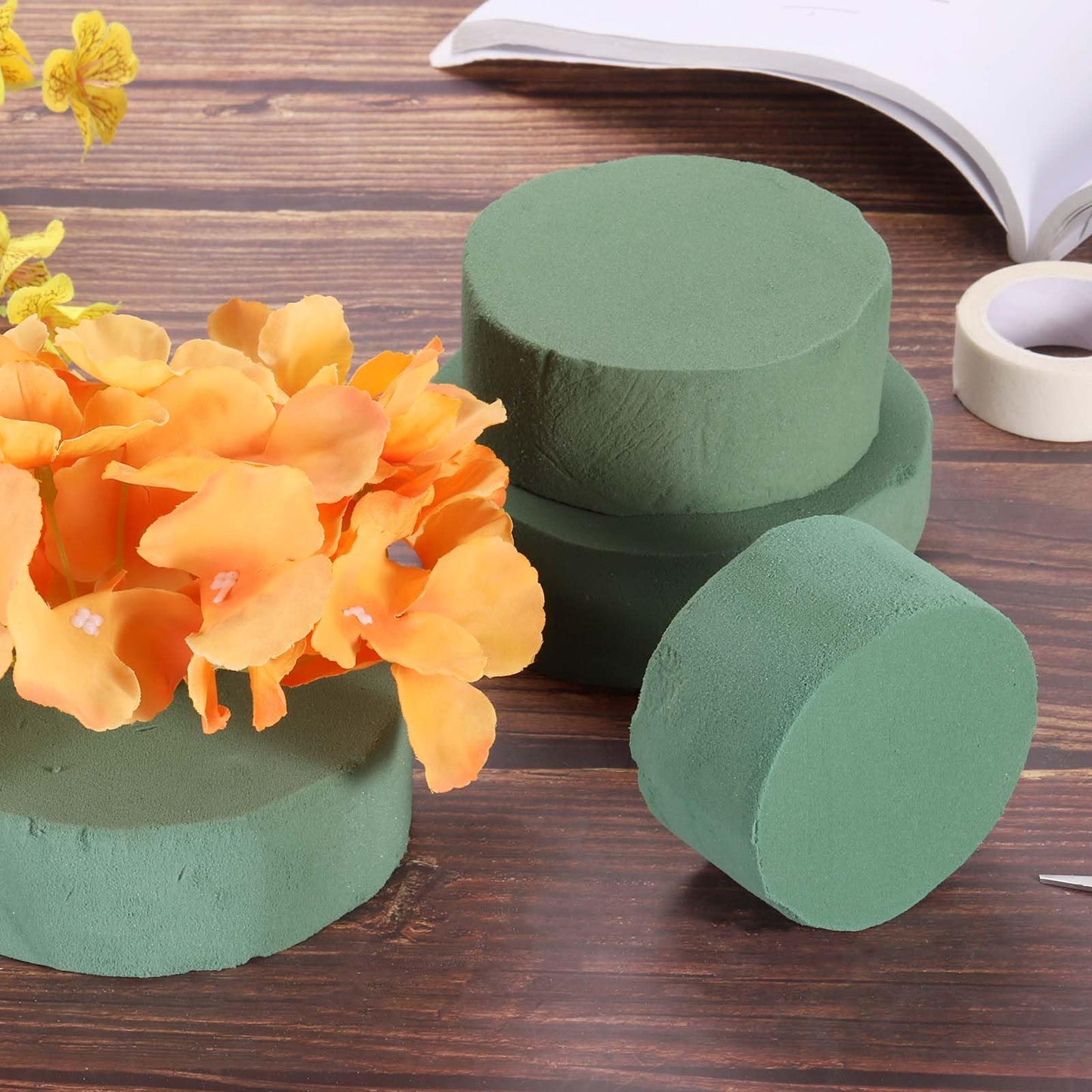 MECCANIXITY Floral Foam Block Round 7.1 x 1.5 Inch Dry or Wet Flower Foam Bricks for Flower Arrangements Wedding Birthday Party Decorations Green, Pack of 6
