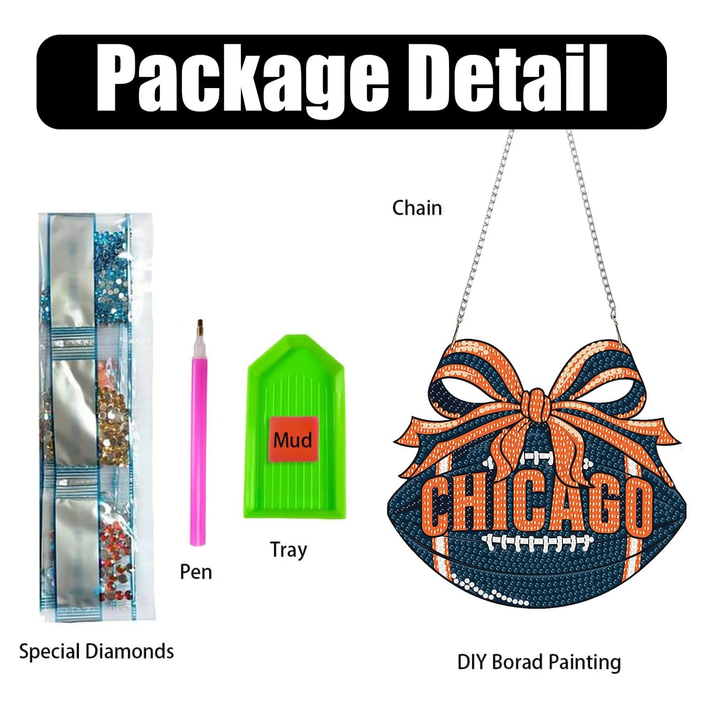 Rertcioph Football Diamond Art Hanging Kit for Adults, DIY Acrylic 5D Diamond Painting Hanging Ornament for Chicago Home Wall Decor and Gift