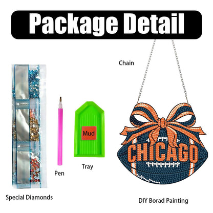 Rertcioph Football Diamond Art Hanging Kit for Adults, DIY Acrylic 5D Diamond Painting Hanging Ornament for Chicago Home Wall Decor and Gift