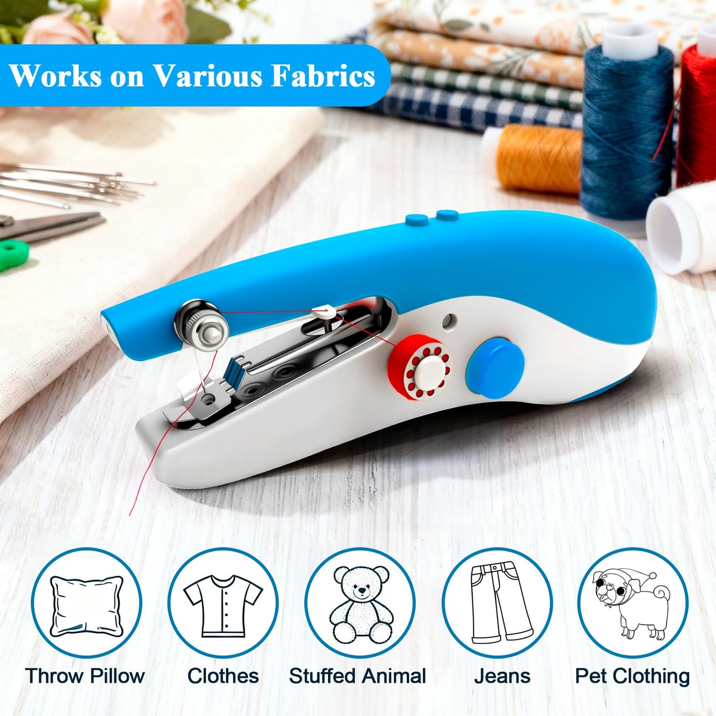 Handheld Sewing Machine Portable, New Exterior Design and Upgraded Technology, Dual-Speed, Built-in Work Light, Dual Power Supply. Perfect for Home & Travel, Adults & Beginners, for Clothes & Jeans