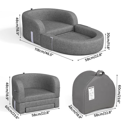 Cowiewie Toddler Travel Bed 2-in-1 Kids Sofa Chair with Removable Cover, Soft Foam Portable Foldable Toddler Bed for Travel with Carrying Bag
