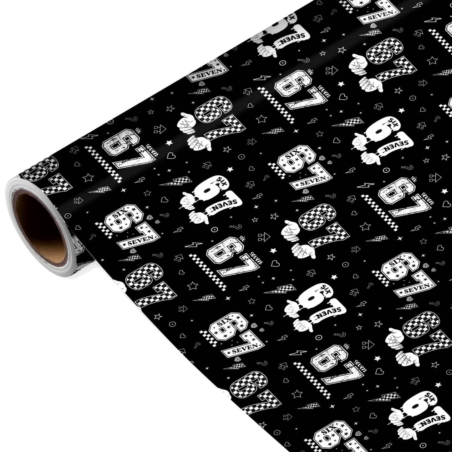 Joviwrap 6 7 Funny Number Wrapping Paper Roll, Black White Graffiti Style Wrapping Paper with Checkered Pattern, Playful Humor Design for 6 7 Fans Teens Birthday Party Supplies, 17 In x 16.4 Ft