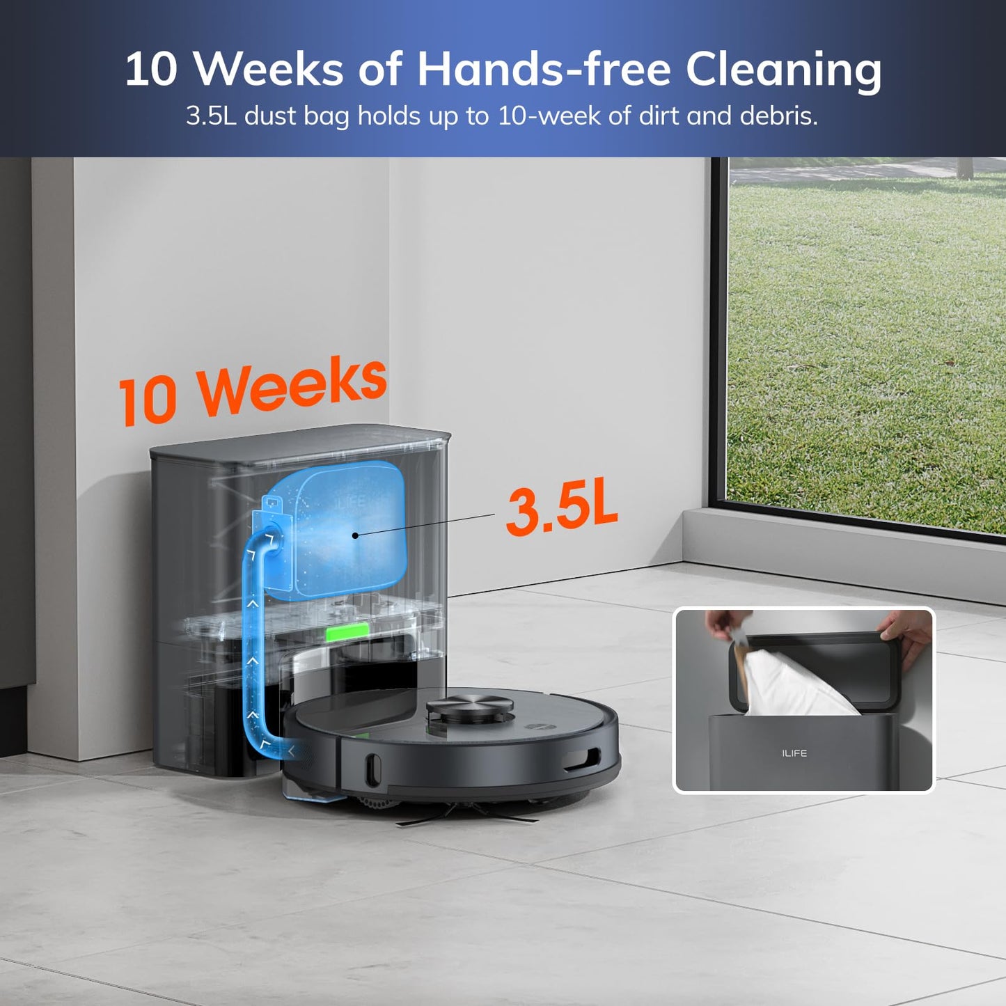 ILIFE A30 Pro Robot Vacuum and Mop, Self Emptying Station for 60 Days, 5000Pa Suction, LiDAR Navigation, No-Go Zones, 2.4G WiFi/App/Alexa/Remote Control, Roller Brush for Carpet, Hard Floors, 110V