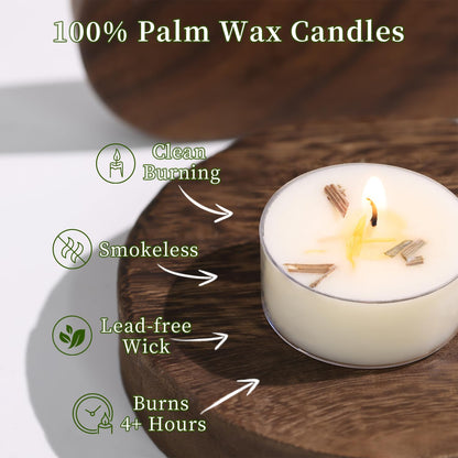Citronella Tea Light Candles Outdoor, 8 Pack- Extended 4-5h Clear Cup Scented Tealight Candles with Handmade Floral Surface, 100% Natural Palm Wax Tealights Smokeless for Patio, Summer, Indoor