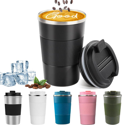 12 OZ) YINBAOGE Insulated Travel Coffee Mug, Spill & Leak Proof, Portable To Go Camping Stainless Steel Coffee Tumbler