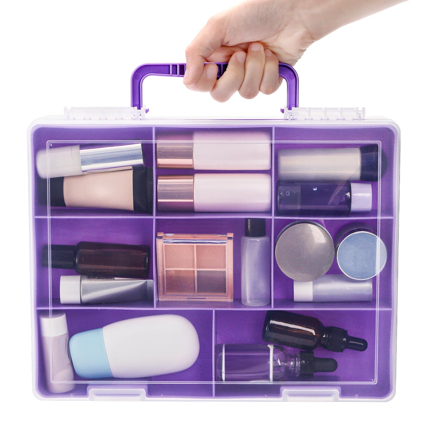 Okllen 2 Layers Plastic Organizer Container Box, 8 Compartments Bead Organizer Clear Craft Storage Box, for Art DIY Supplies, Sewing Tools, Jewelry, Fishing Tackle Box, 11.9x9.2x3.1inch