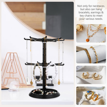 AOKWAWALIY Jewelry Stand 2 Tier Necklace Holder Black Bracelet Hanging Organizer Rotating Jewelry Earring Display Keychain Display Stand Plastic Jewelry Rack for Malls Counter Dressing Table