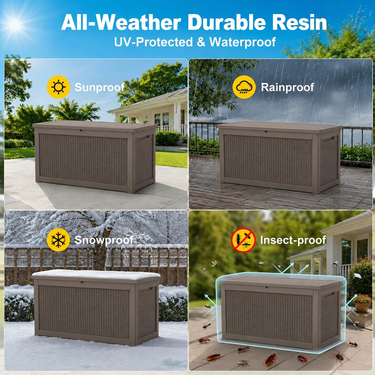 Decksplore 320 Gallon Outdoor Storage Box Resin Deck Box All Weather Waterproof Large Lockable Storage Container Deck Box for Patio Furniture, Garden Tools, Lockable, Grey
