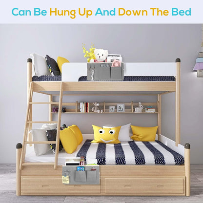 1pcs (Grey-1pcs) Kanrichu Bedside Caddy Hanging Storage Bag, Organizer Baskets with Pockets for Bunk Bed Accessories