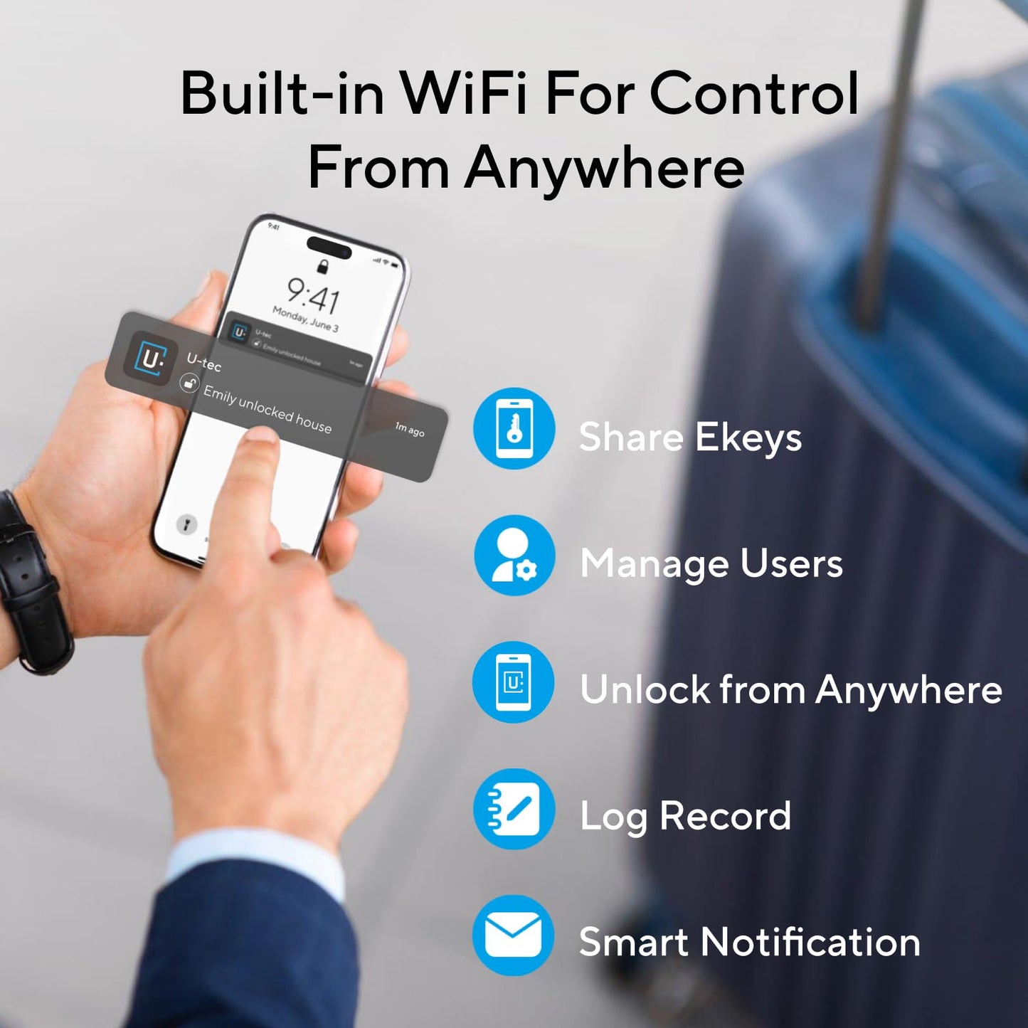 ULTRALOQ Latch 5 World's First Built-in WiFi Smart Lock with Fingerprint, 5-in-1 Keyless Entry Door Lock with Touch Digital Keypad, App Control, Black