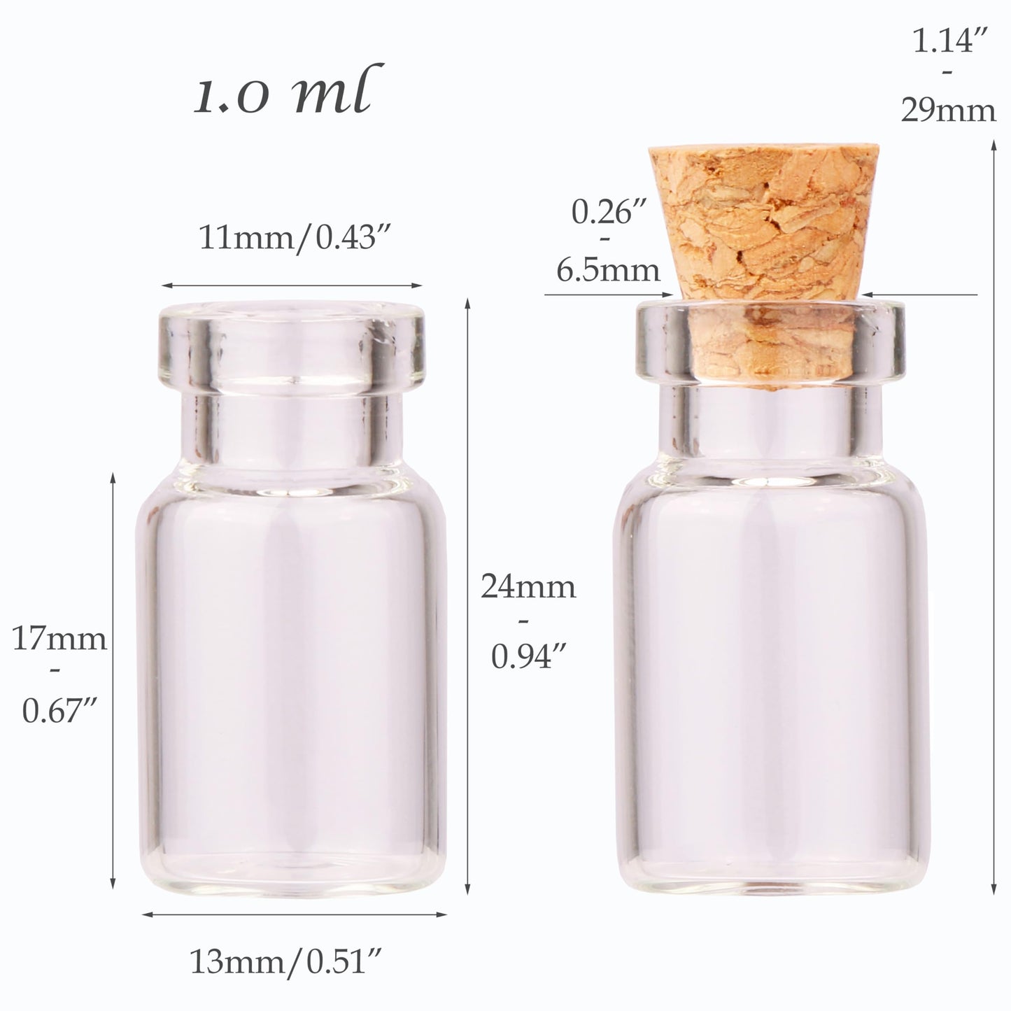 MaxMau 64pcs 1ml Tiny Vials with Cork Stoppers and Eye Screws,Mini Glass Bottles Small Jars for DIY Art Crafts Project Jewelry Pendant Party Favors