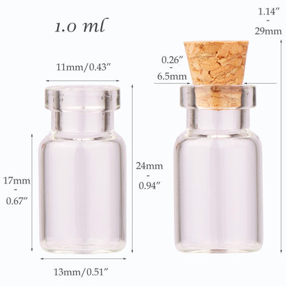 MaxMau 64pcs 1ml Tiny Vials with Cork Stoppers and Eye Screws,Mini Glass Bottles Small Jars for DIY Art Crafts Project Jewelry Pendant Party Favors