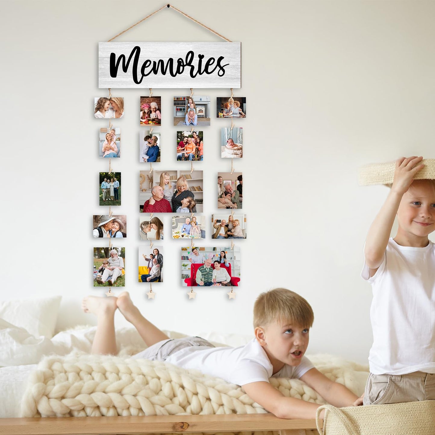 Orchroma Memories Picture Frames Collage Wall Decor,Photo Collage Frame for Wall,Picture Hanging Kit,Memories Picture Board,Family Friends Hanging Photo Display with Clips