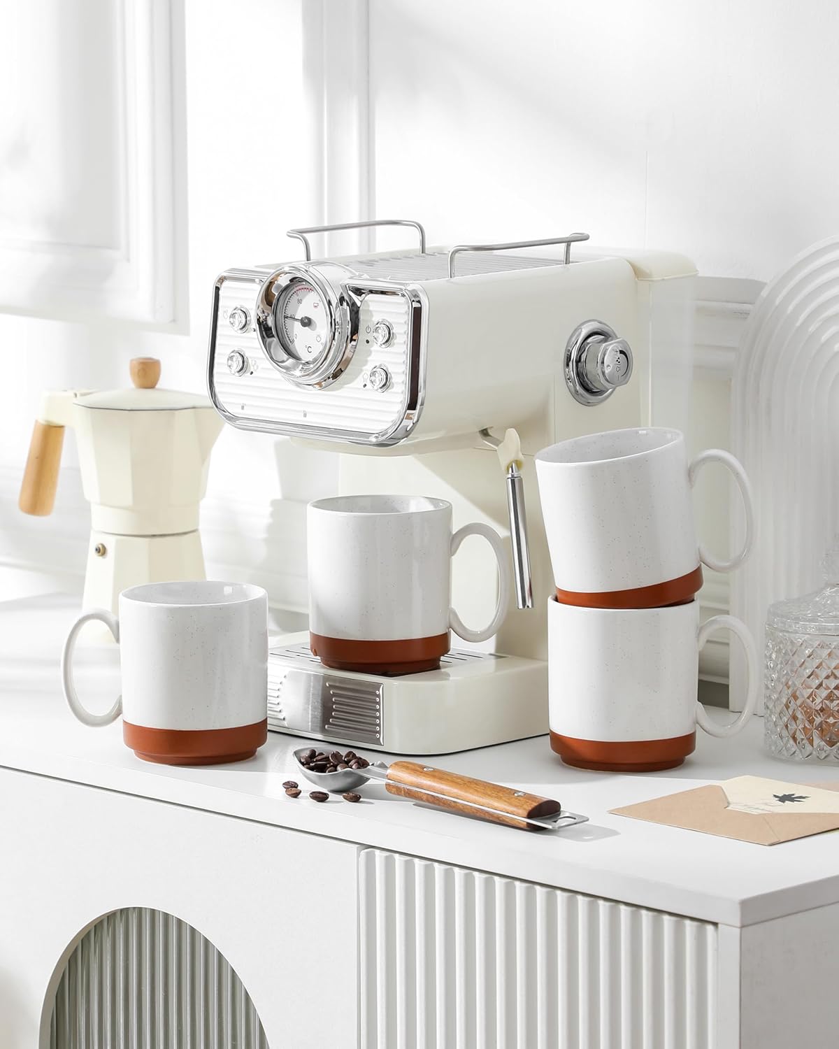 16oz Set 4, MALACASA Ceramic Coffee Mugs of Stackable Coffee Cups with Straight-Sided Design, Mugs for Coffee, Latte