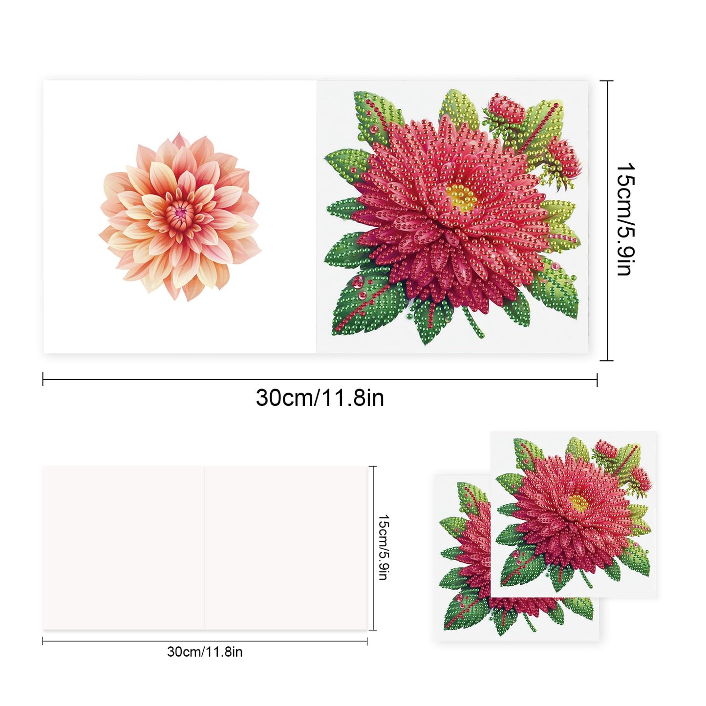 JISHSHAY 6 PCS Diamond Painting Greeting Cards Flower Diamond Art Birthday Cards with Envelopes Gem Art Gem Painting Mosaic Kits for Adults Embroidery for Thanksgiving Anniversary Valentine Festival