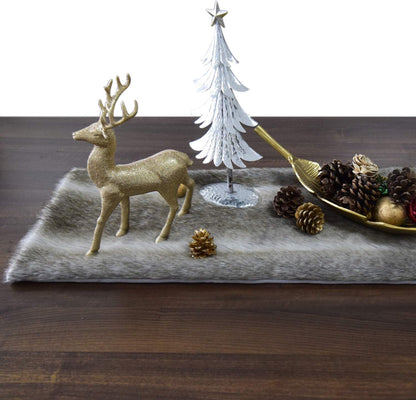 Gireshome Color-13inch 36inch Elegant Luxury Faux Fur Dining Console Table Runner Brown Multi Colors, Grey Stripe