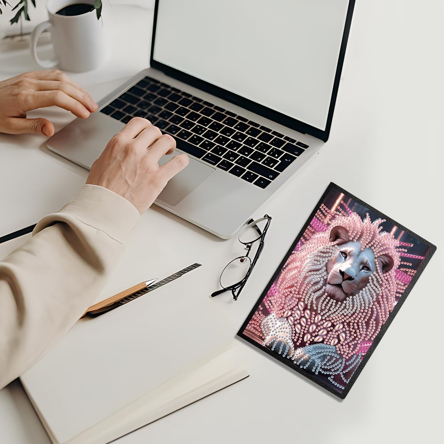 JZHYOAN DIY Diamond Painting Blank Notebook Kits Lion Special Shape Diamond Art Kits Dairy Travel Drawing Message Art Gifts Notepad A5 Hardcover Journal Note Book for Work Note Taking Adult