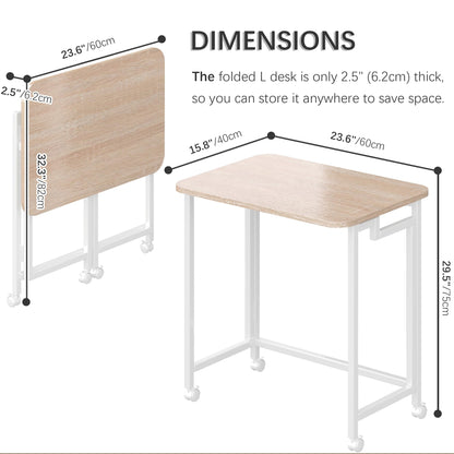 4NM 23.6" Mobile Small Rolling Computer Desk, Folding Laptop Cart Table with Wheels, Portable Office Desk for Small Space Couch Bed - Natural and White