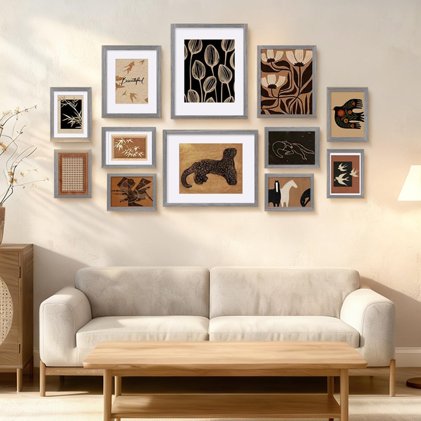 Egofine Picture Frame Set 12 Pack, Picture Frames Collage Wall Decor with Two 11x14, Two 8x10, Four 5x7, Four 4x6 for Wall and Tabletop, Made of Solid Wood, Covered by Plexiglass, Oak Grey