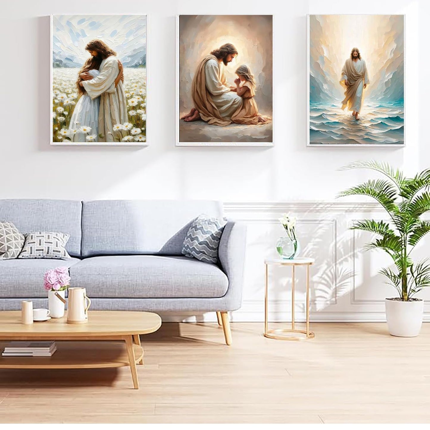 BAWKENTON 3 Pack Jesus Paint by Numbers Kits for Adults with Framed Canvas - with Wooden Easel, Number Artist Paint by Number on Canvas, DIY Acrylic Oil Painting Kits for Home Decor 9.45x11.84in