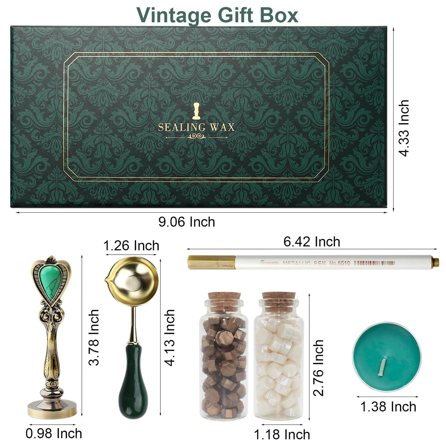 Letter Wax Seal Stamp Kit, Andotopee Wax Seal Kit Initial Alphabet M Sealing Wax Stamp Head 3pcs, Vintage Wax Stamp Seal Kit with Wax Seal Beads, Wax Seal Warmer Tools, Wax Seal Pen, Gift Box Set