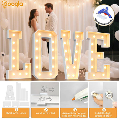 Pooqla 4 FT Marquee Light Up Letters, Marquee Letter Lights 4 Feet Tall, Giant Letter Sign Big Mosaic Letters for Balloons Birthday Party Anniversary Wedding Decorations, Warm White Letter L