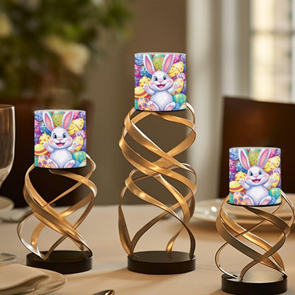 Merkmak Pack of 4 Flameless Candles with Timer Battery Operated Candles with Remote, Easter Eggs Cartoon Bunny Print LED Pillar Tea Lights for Easter Day Patio Banquet Home Decoration