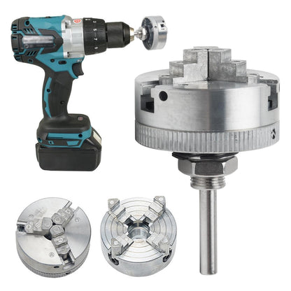 Z011 4-Jaw Lathe Chuck, Mini Lathe Chuck with Connecting Rod and Wrench, Self Centering Wood Turning Chucks, Power Lathes Accessory