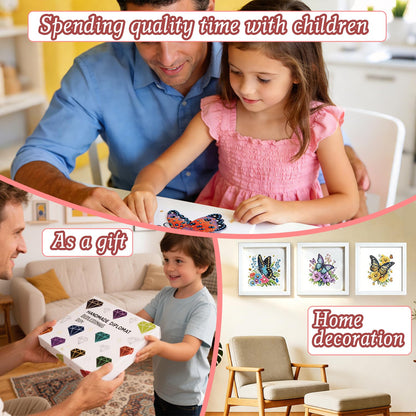 DOZEEZOP 12-Pack Interchangeable Diamond Art Kits for Adults Beginners Teens with Frame, Butterfly & Floral 5D Diamond Paintings with Round Partial Drill, Home Decor DIY Craft Gift (7x7 Inch)