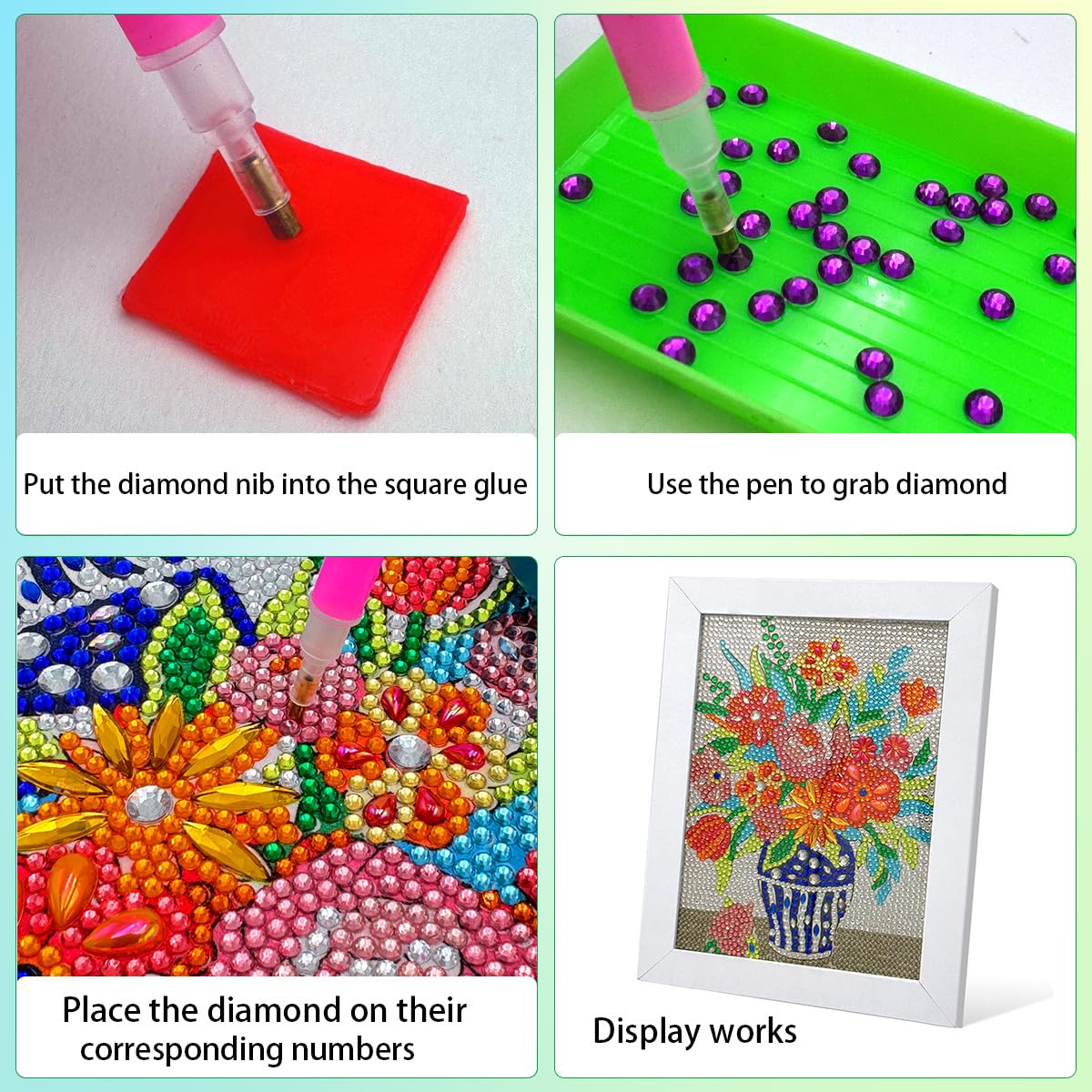 QIOUOL Flower Diamond Art Painting Kits for Kids Adults Beginners with Wooden Frame Girls Art Crafts Rhinestone Gem by Number Kits,Diamond Art Kits for Teens,Birthday Gifts and Office Decor