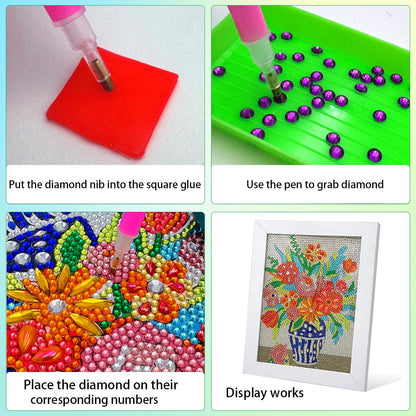 QIOUOL Flower Diamond Art Painting Kits for Kids Adults Beginners with Wooden Frame Girls Art Crafts Rhinestone Gem by Number Kits,Diamond Art Kits for Teens,Birthday Gifts and Office Decor